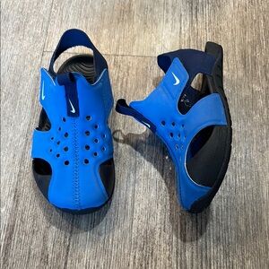 Nike Blue and Black Sandals with Perforated Design